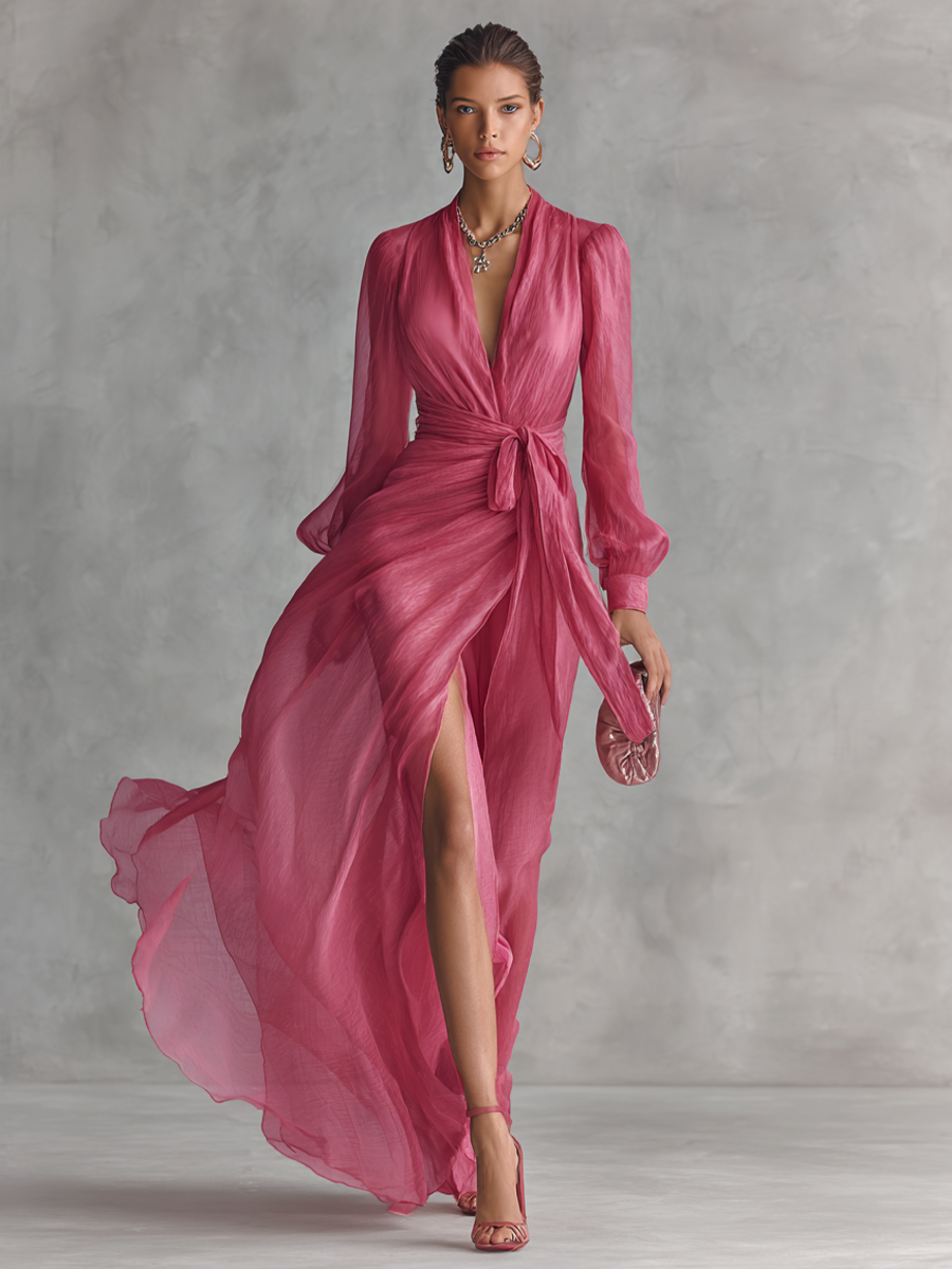 Amelia | Romantic Long Dress with V-Neckline and Side Slit