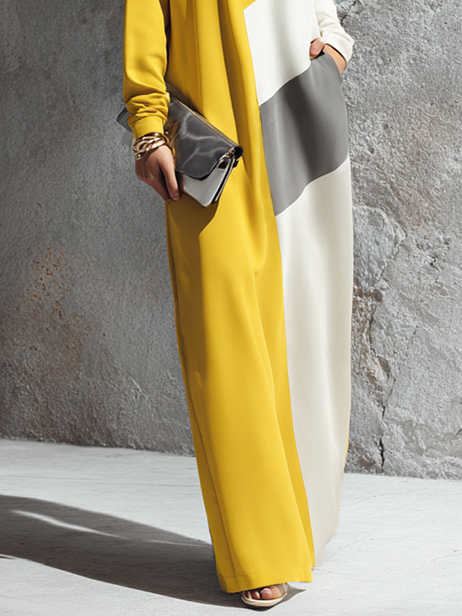Amelia | Colour-block maxi dress in bold yellow and white