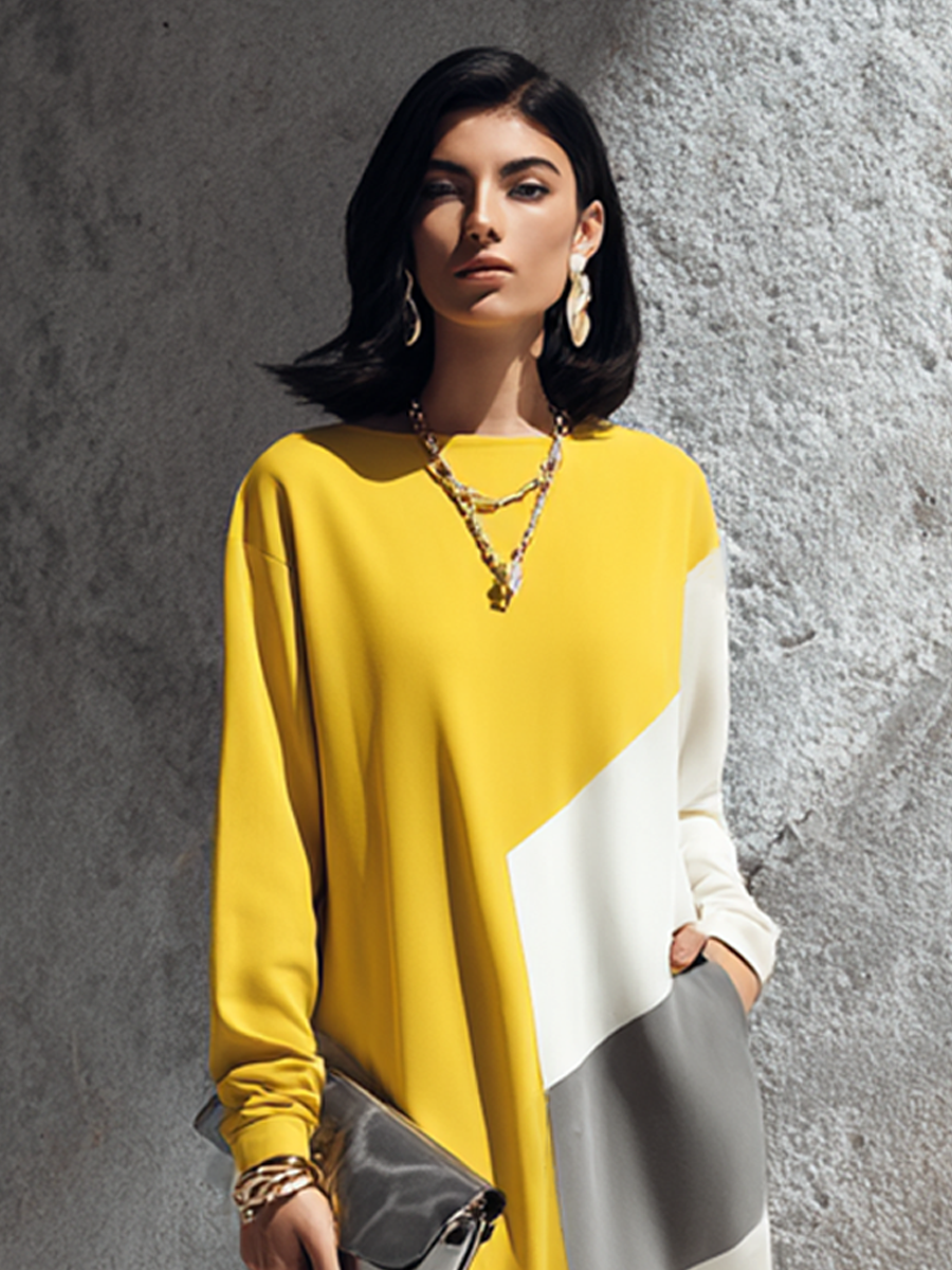 Amelia | Colour-block maxi dress in bold yellow and white