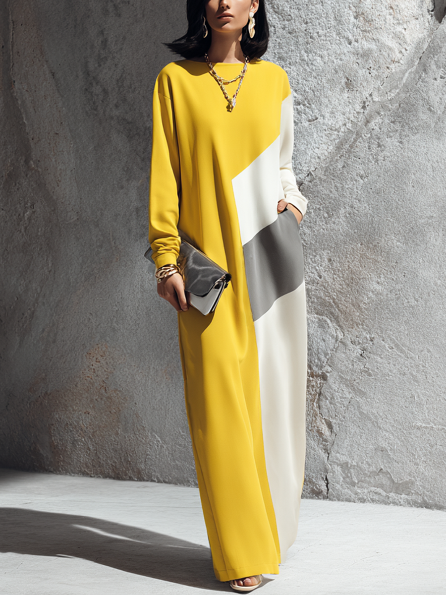 Amelia | Colour-block maxi dress in bold yellow and white