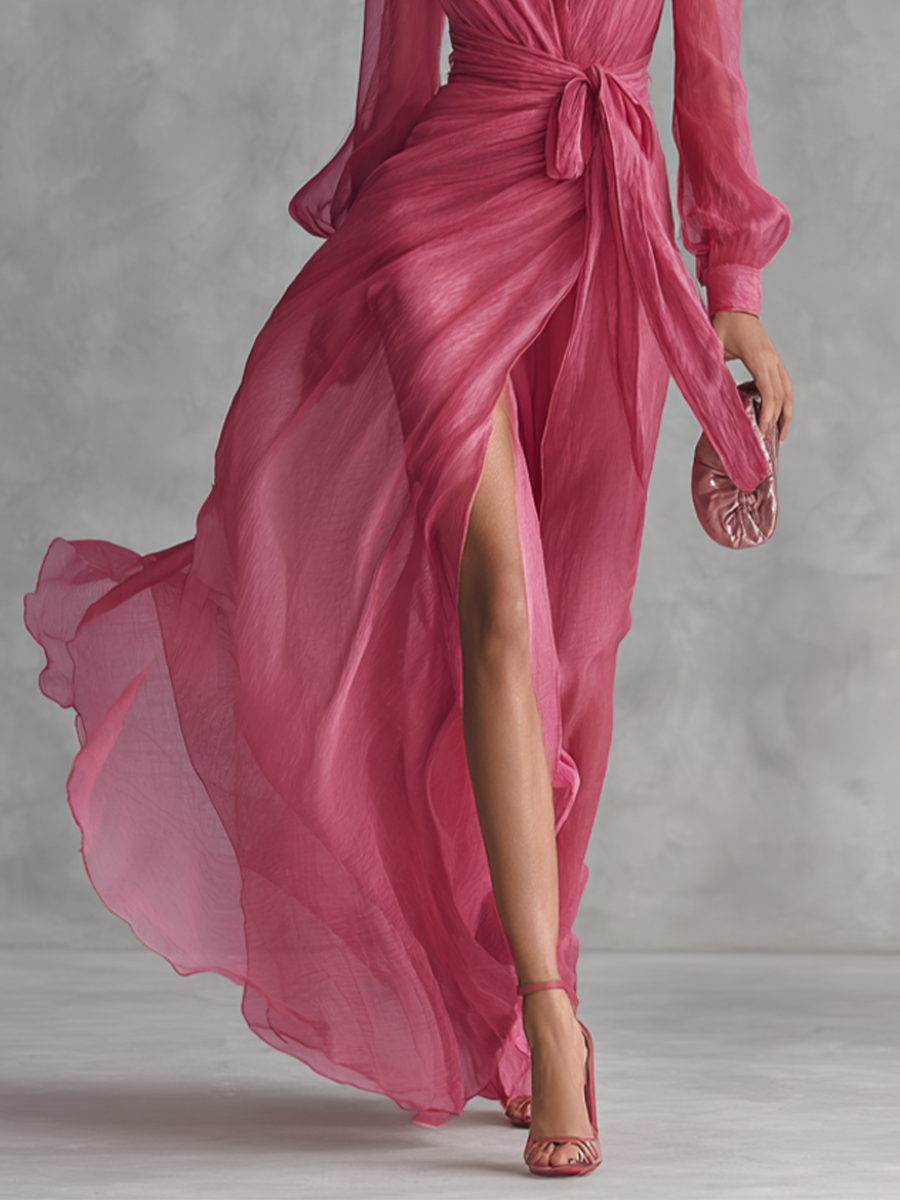 Amelia | Romantic Long Dress with V-Neckline and Side Slit