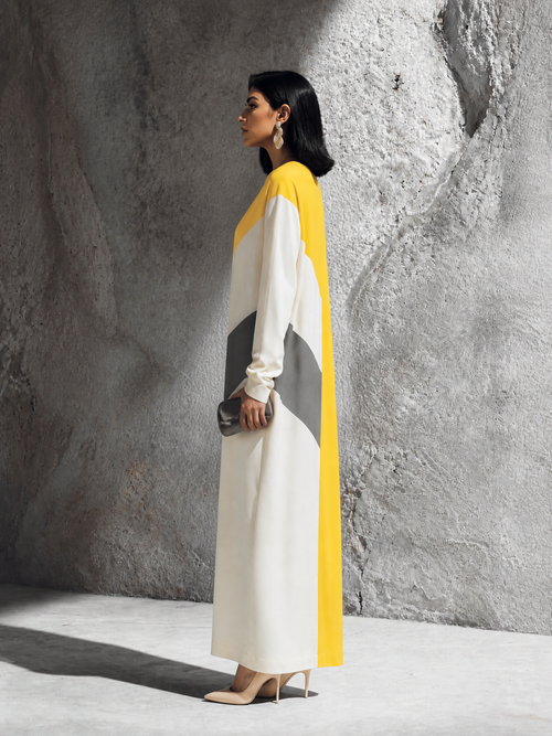 Amelia | Colour-block maxi dress in bold yellow and white