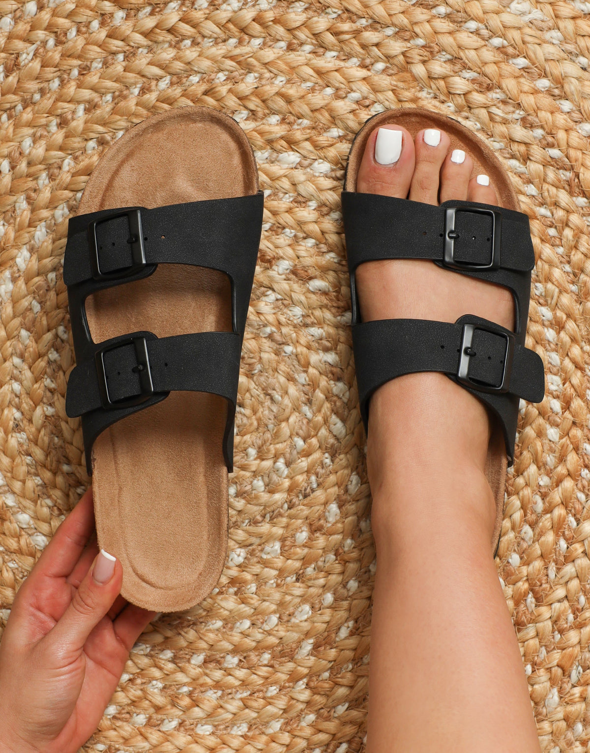 Manny Black Slip On Footbed Flat Sandals