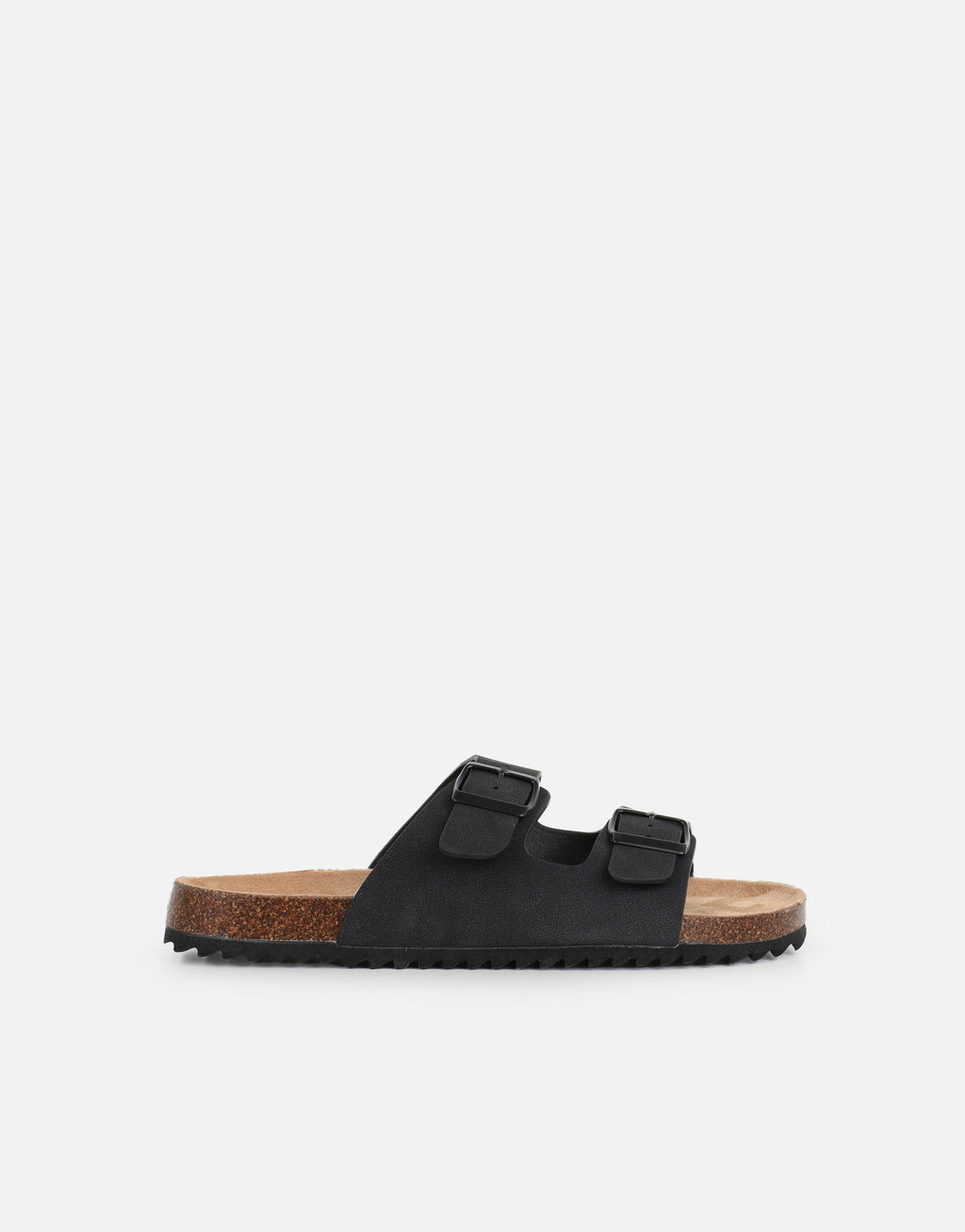 Manny Black Slip On Footbed Flat Sandals