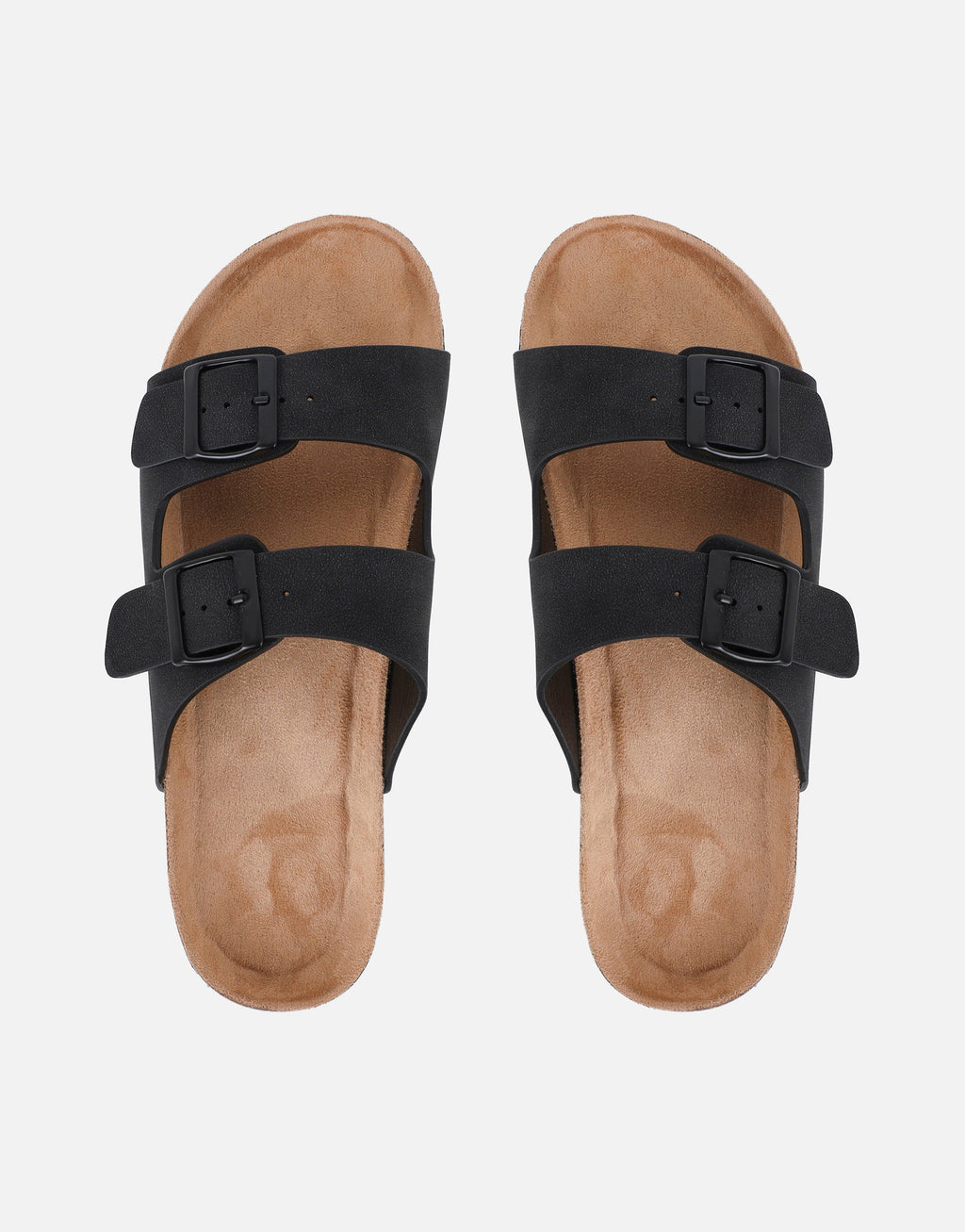 Manny Black Slip On Footbed Flat Sandals