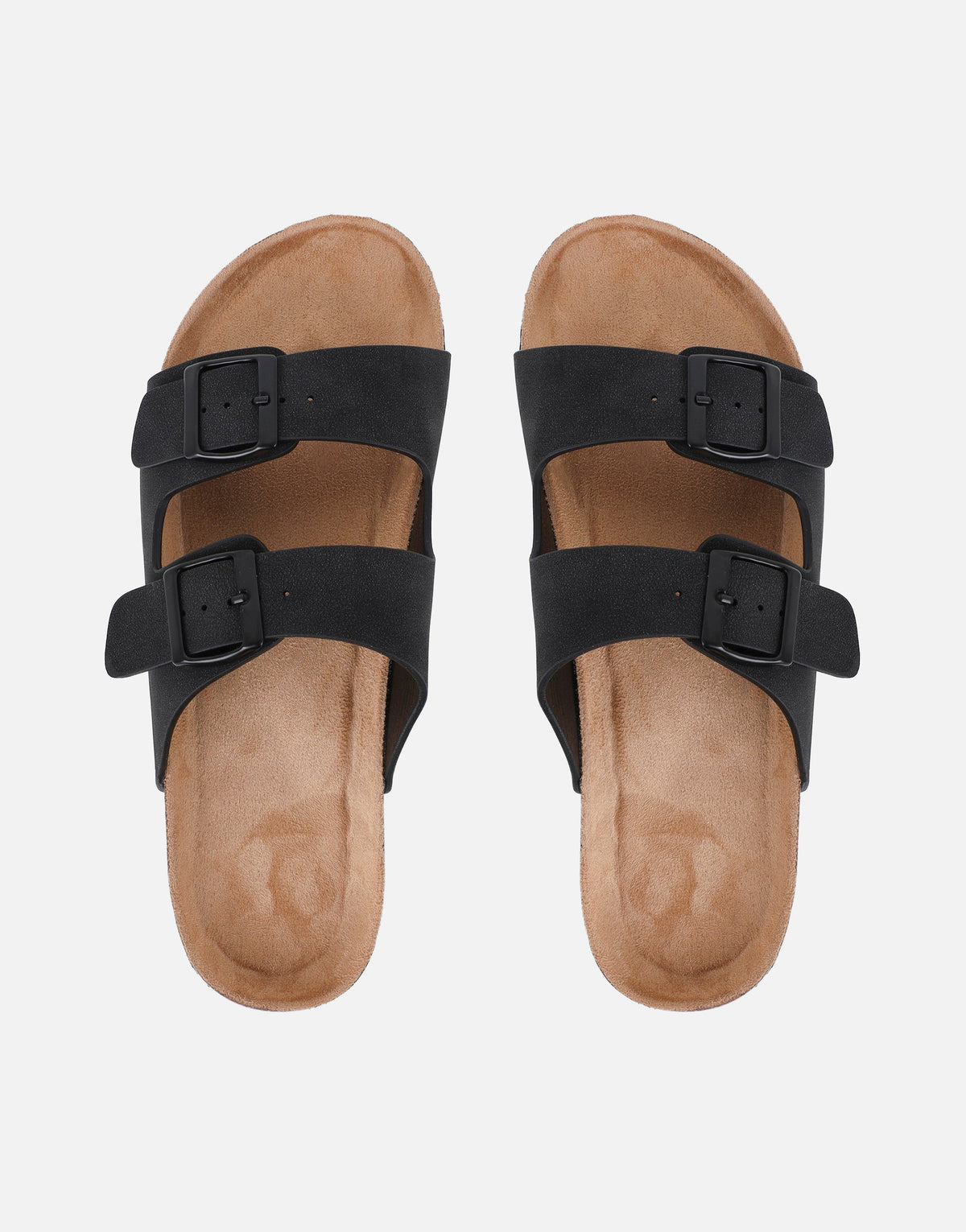 Manny Black Slip On Footbed Flat Sandals