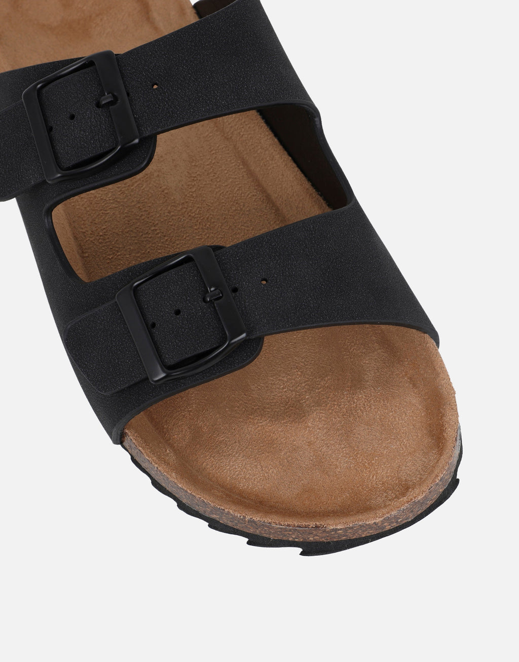 Manny Black Slip On Footbed Flat Sandals