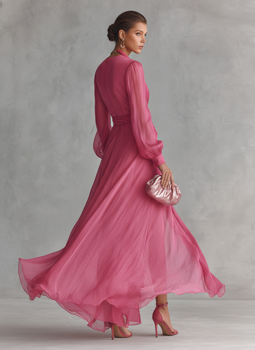 Amelia | Romantic Long Dress with V-Neckline and Side Slit