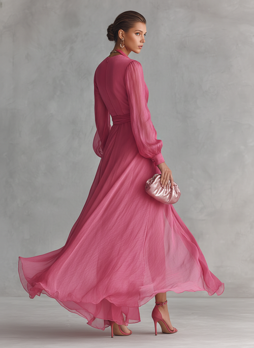 Amelia | Romantic Long Dress with V-Neckline and Side Slit