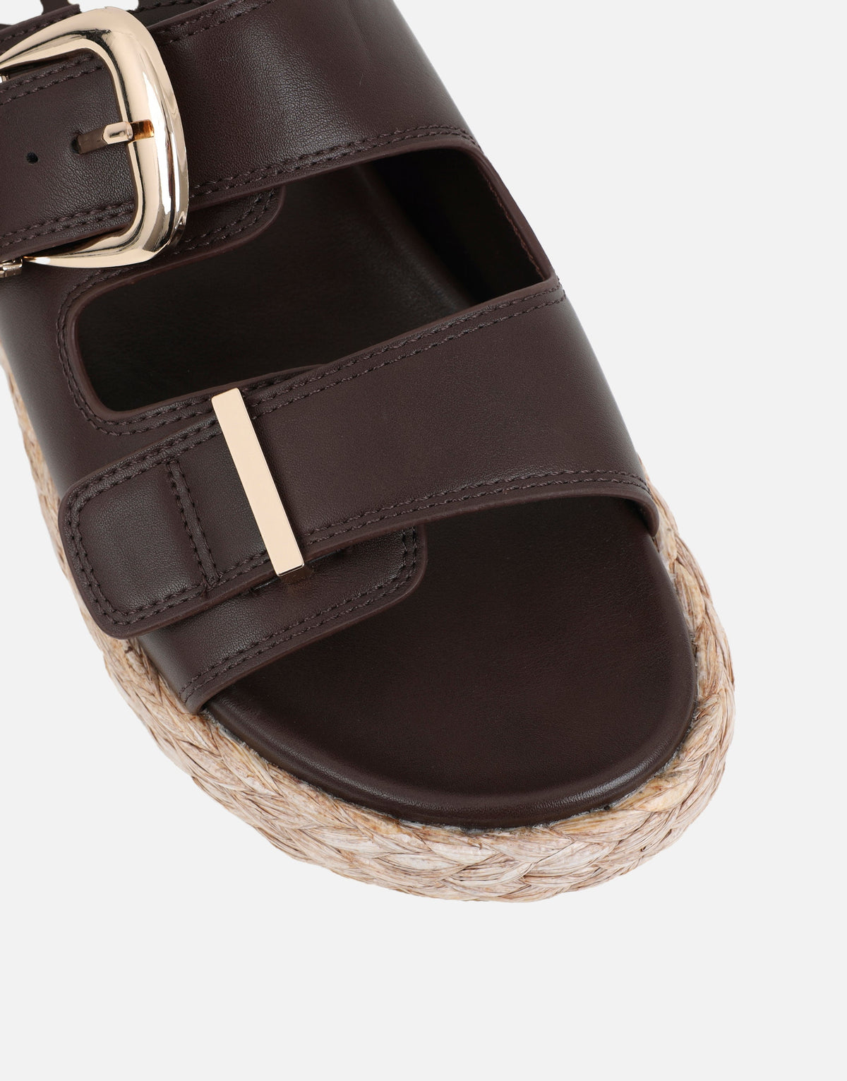 Nancy Brown Buckle Raffia Chunky Outsole Flats Sandals