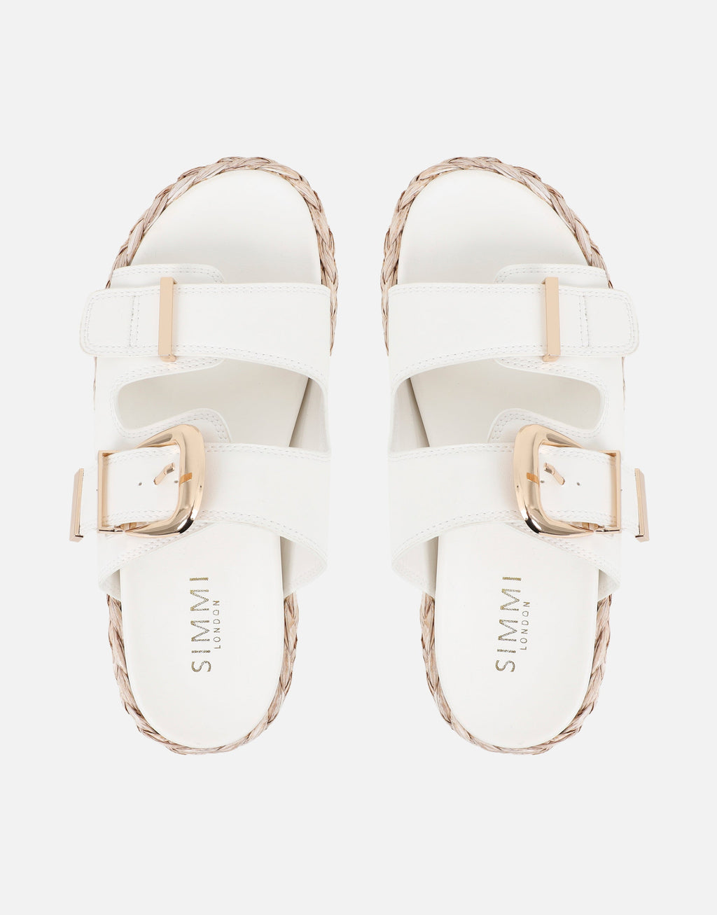 Nancy White Buckle Raffia Chunky Outsole Flats Sandals