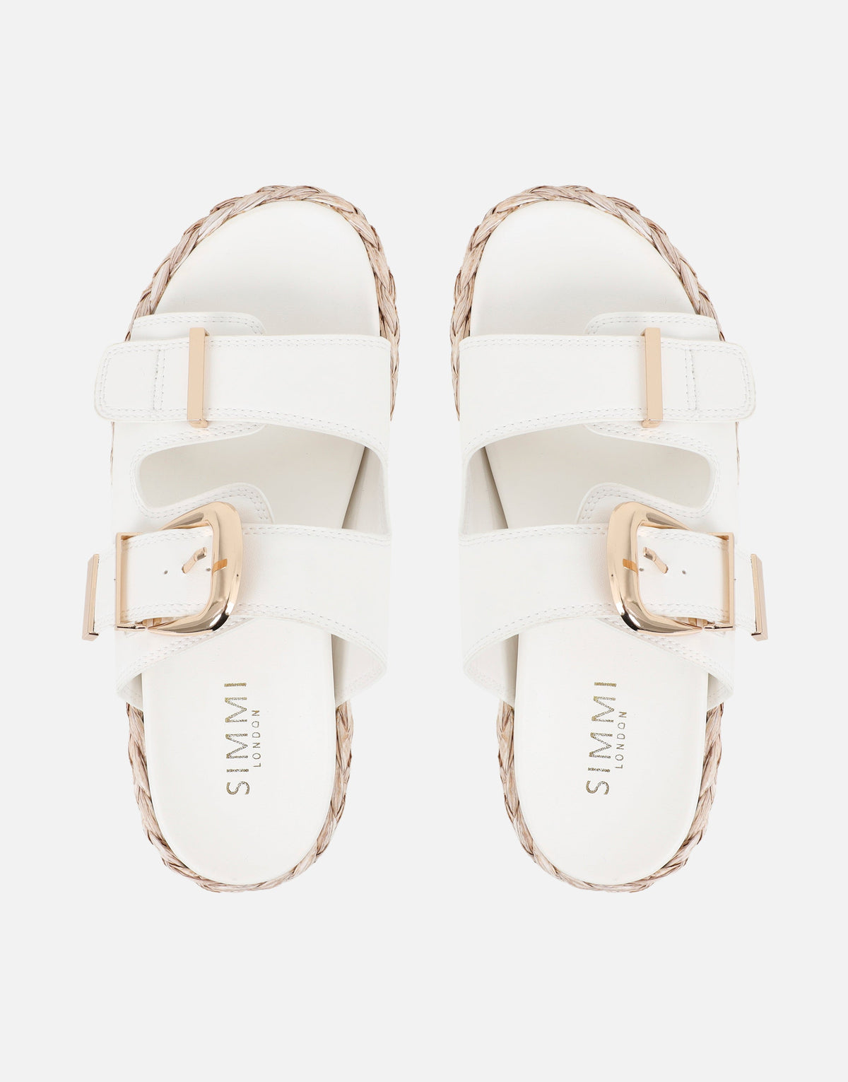Nancy White Buckle Raffia Chunky Outsole Flats Sandals
