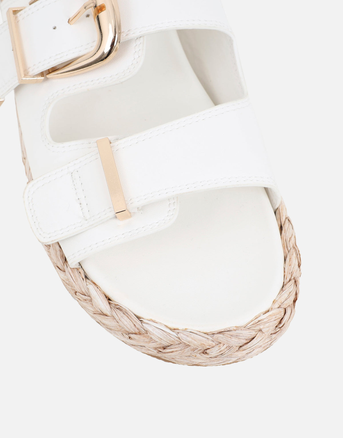 Nancy White Buckle Raffia Chunky Outsole Flats Sandals