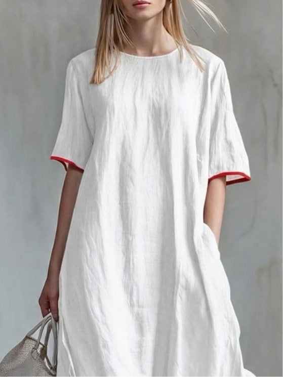 Amelia | Relaxed linen maxi dress with striped frill details