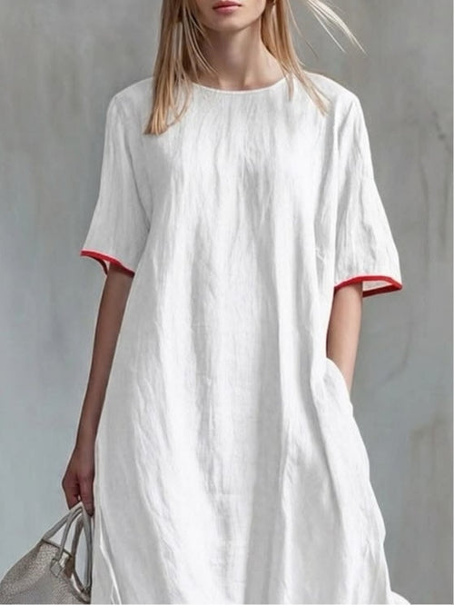 Amelia | Relaxed linen maxi dress with striped frill details