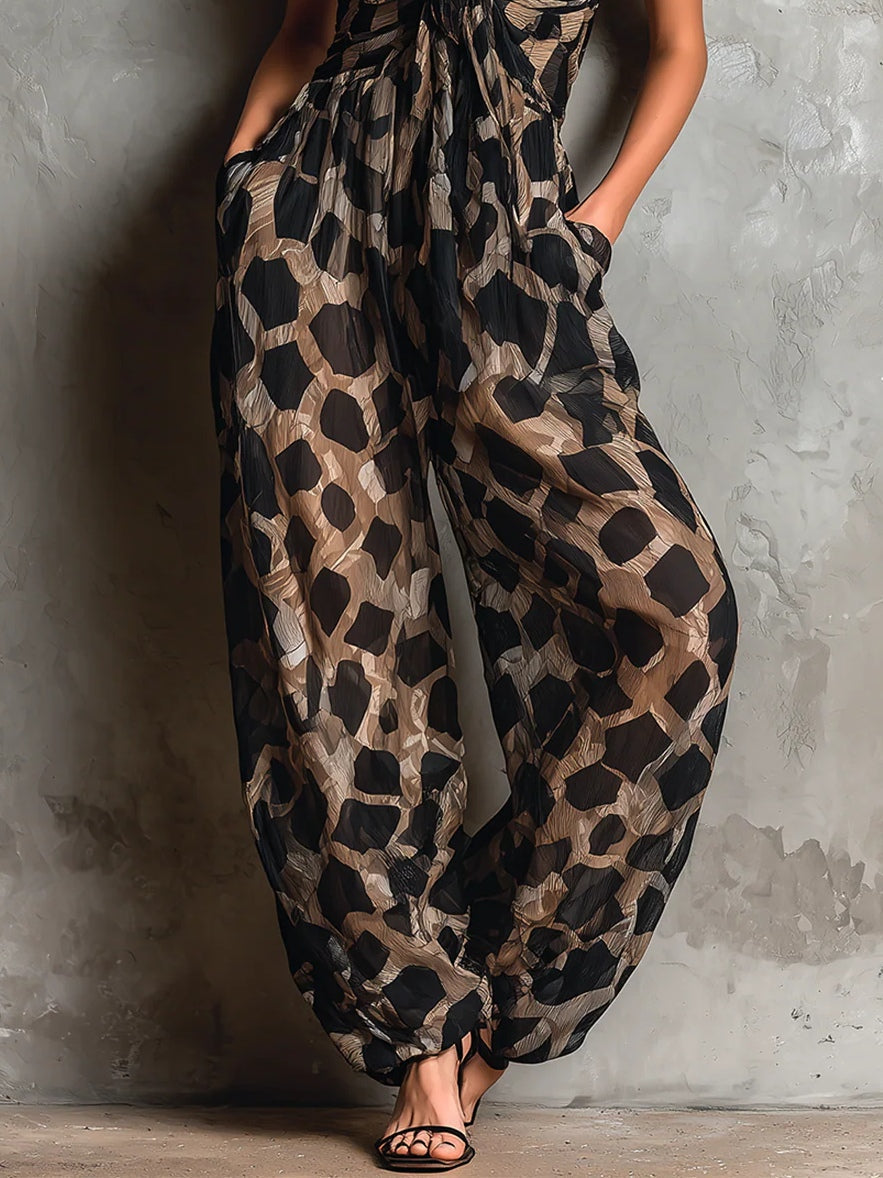 Amelia | Leopard Jumpsuit with V-Neckline and Waist Tie