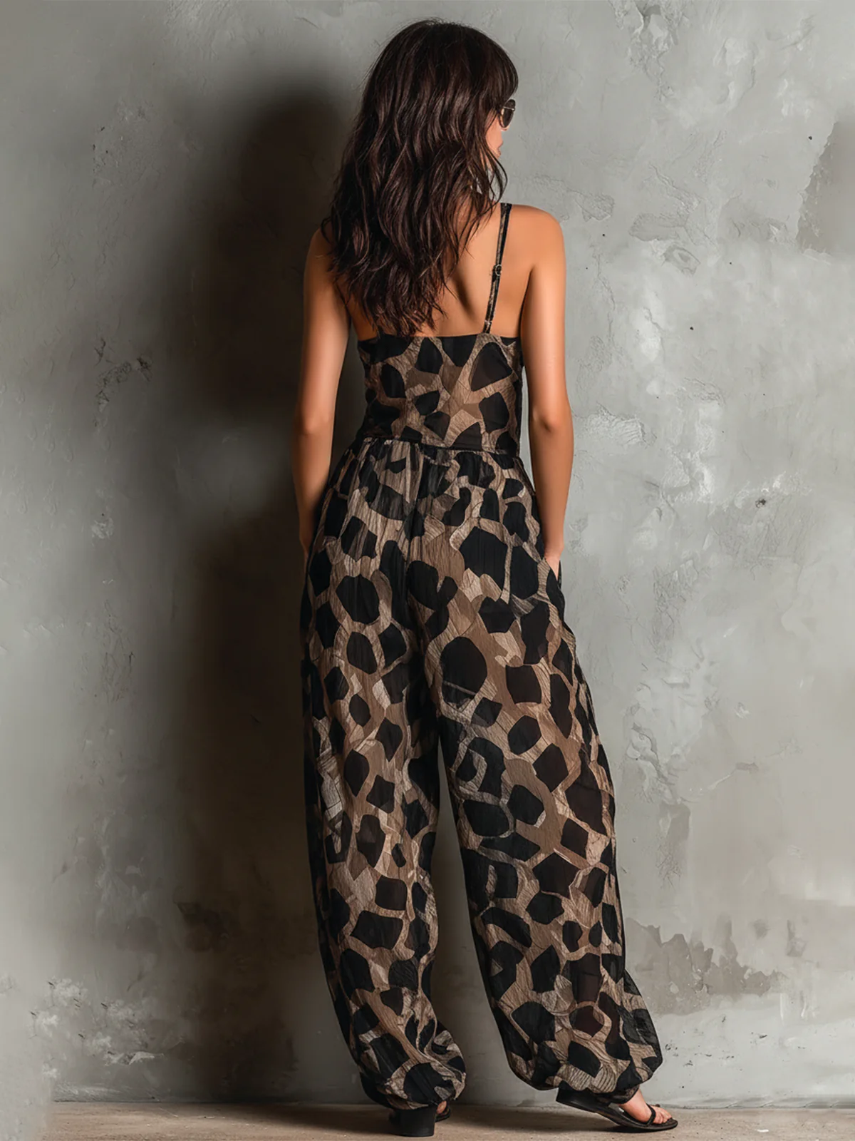 Amelia | Leopard Jumpsuit with V-Neckline and Waist Tie