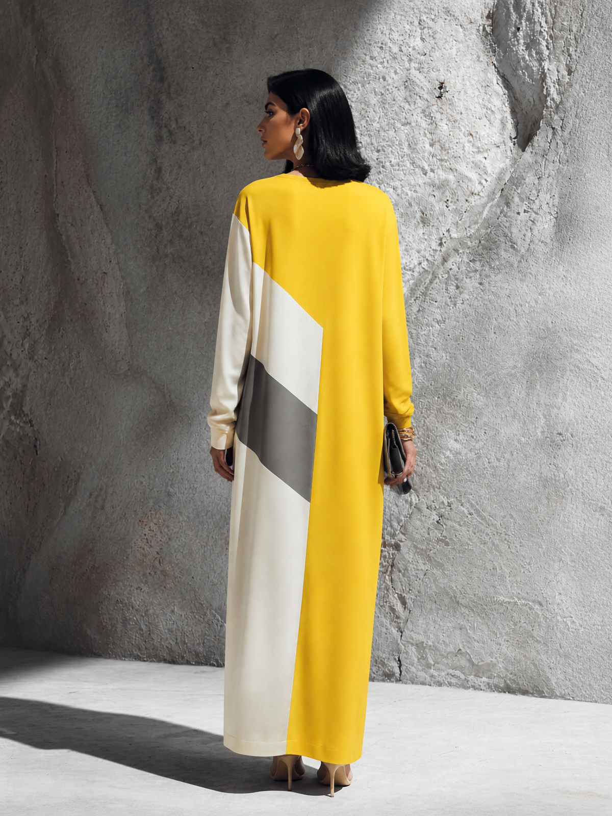 Amelia | Colour-block maxi dress in bold yellow and white